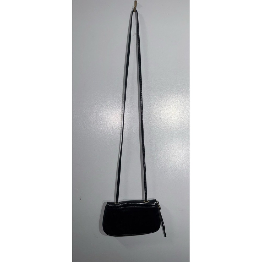 Hobo brand black leather long crossbody inside down zip closure braided pocket